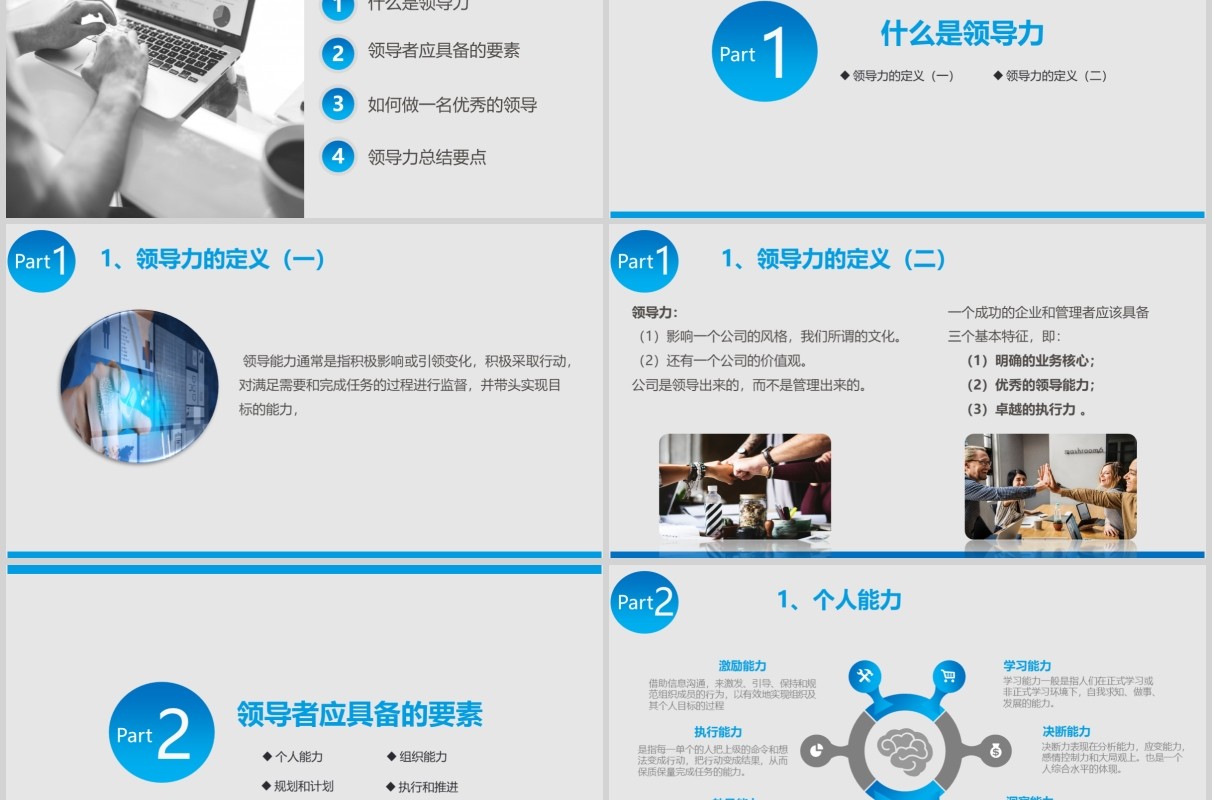 蓝色简约商务2020年领导力管理培训PPT模板