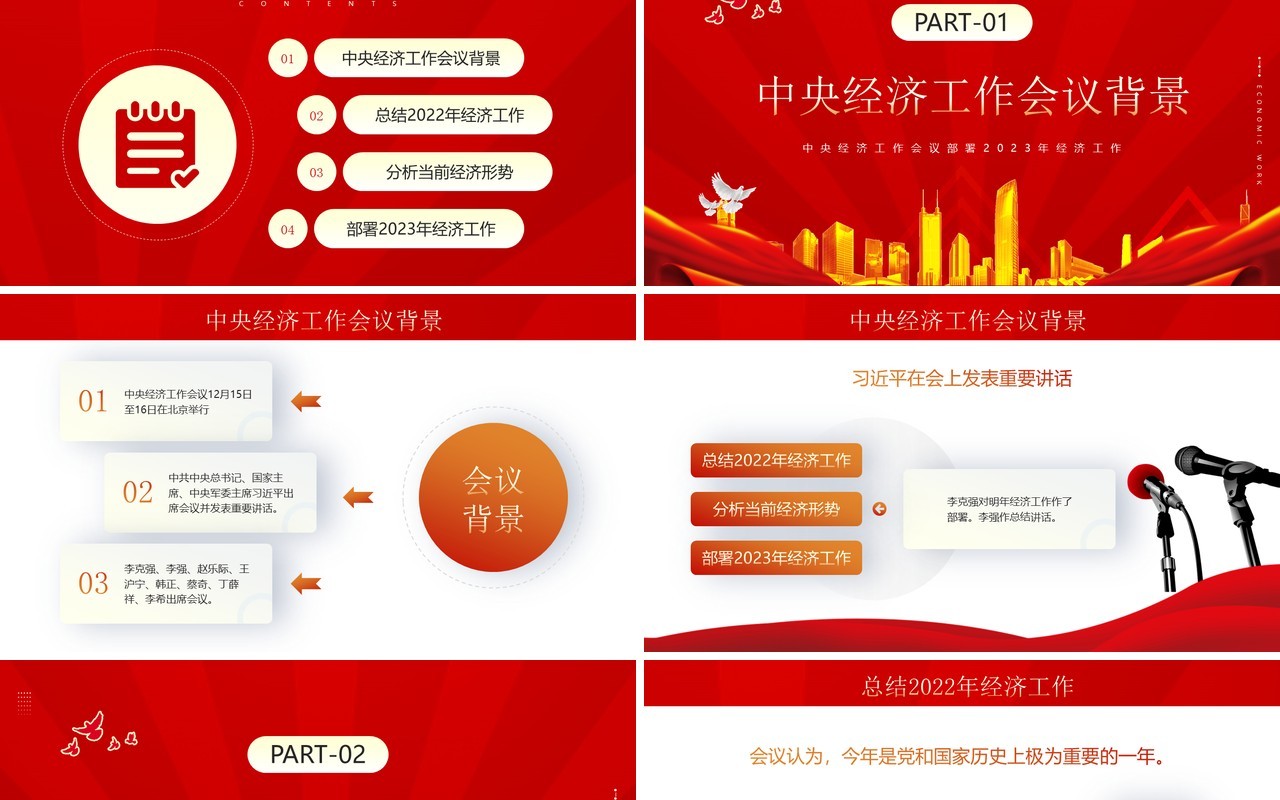 红金简约风2023经济工作这么干专题经济会议PPT模板