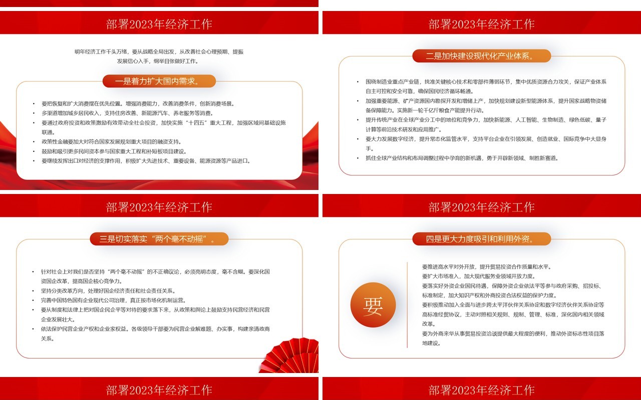 红金简约风2023经济工作这么干专题经济会议PPT模板
