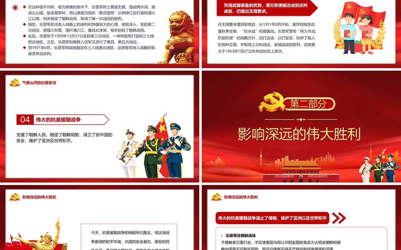 红色简约抗美援朝保家卫国党政PPT模板