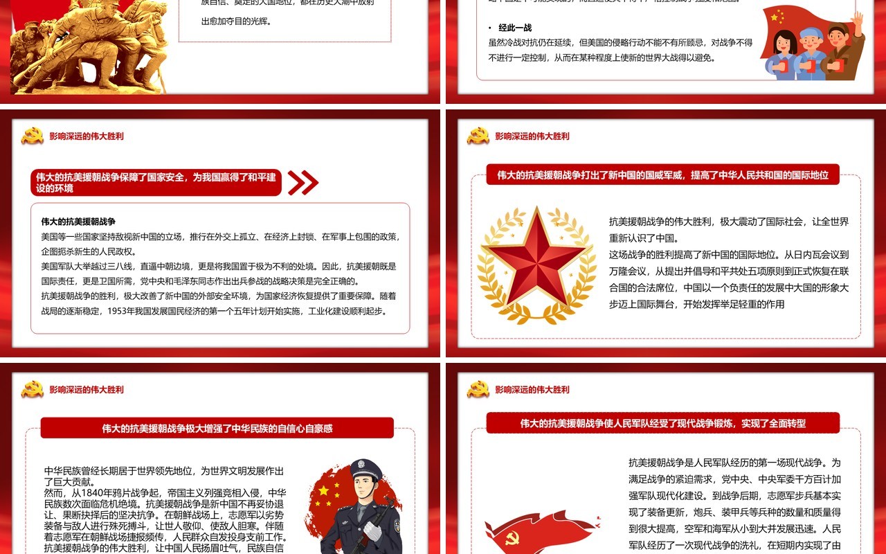 红色简约抗美援朝保家卫国党政PPT模板