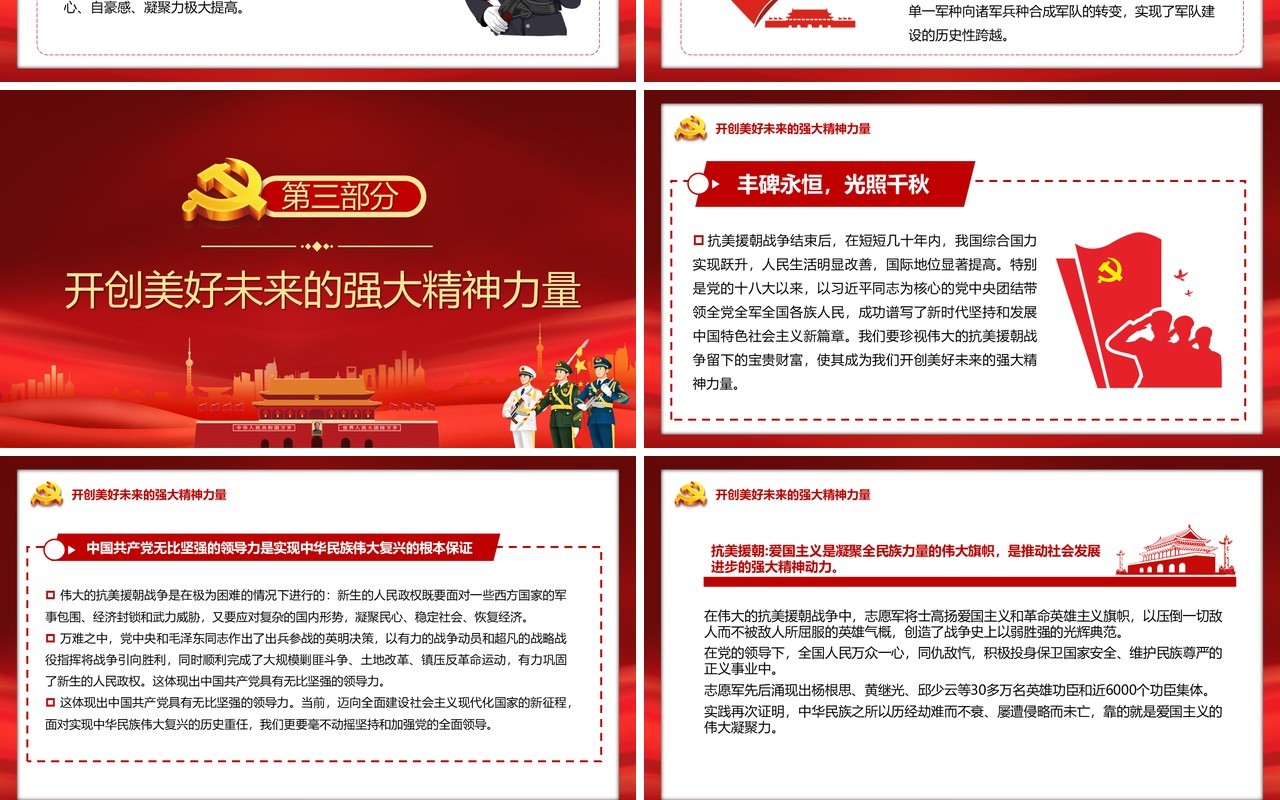 红色简约抗美援朝保家卫国党政PPT模板