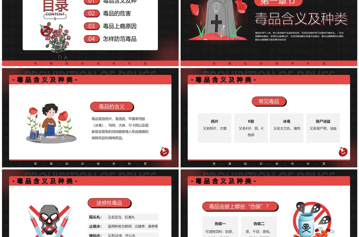 红色卡通风禁毒知识宣传科普PPT模板