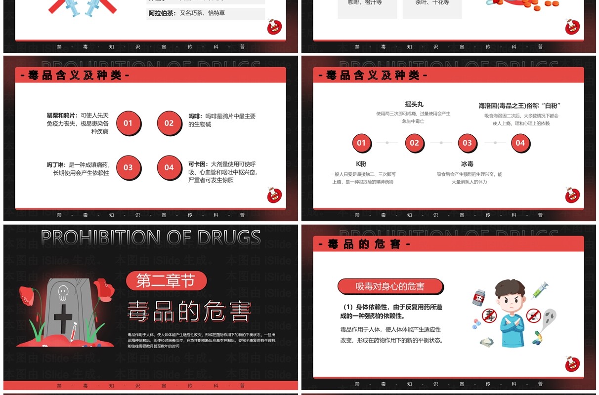 红色卡通风禁毒知识宣传科普PPT模板
