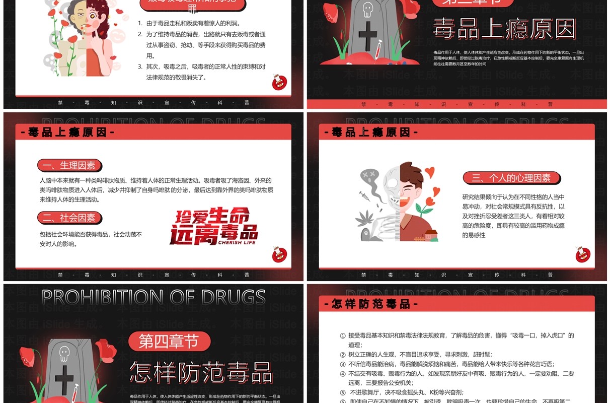 红色卡通风禁毒知识宣传科普PPT模板