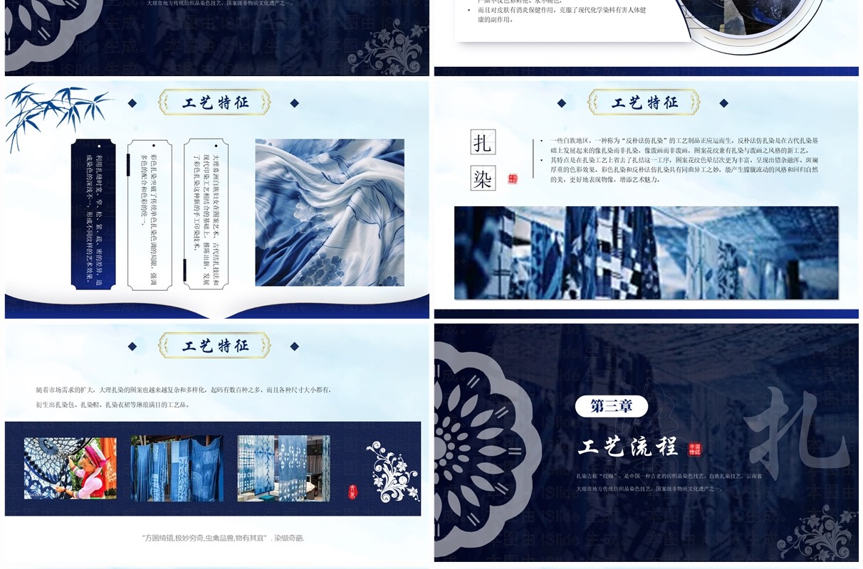 蓝色中国风非遗系列之白族扎染PPT模板