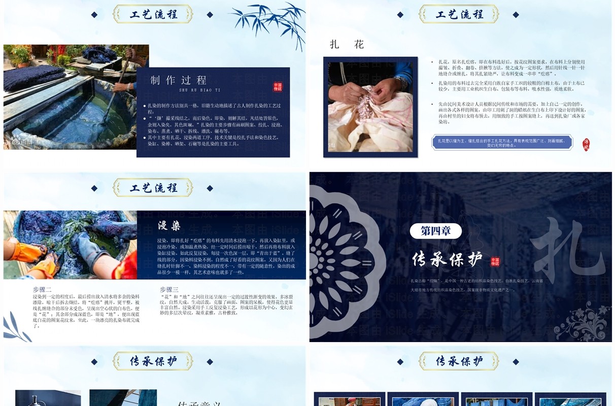 蓝色中国风非遗系列之白族扎染PPT模板