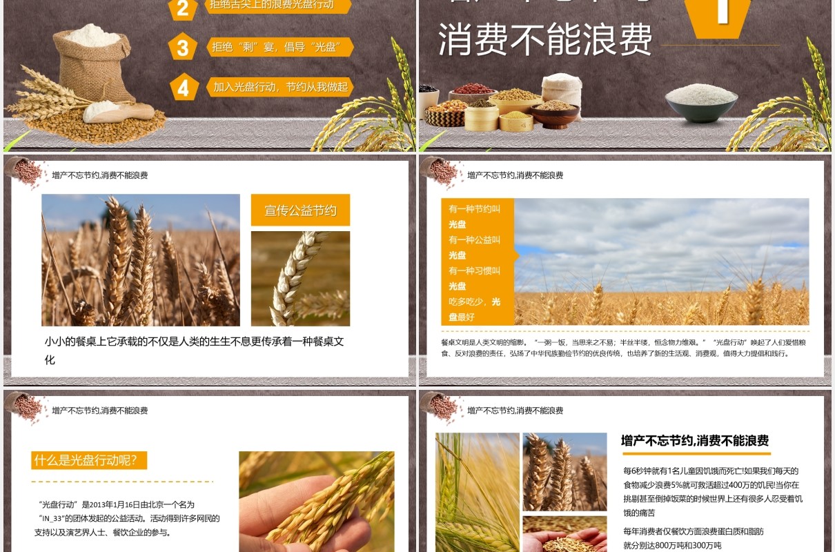 简约节约珍惜粮食人人有责PPT模板