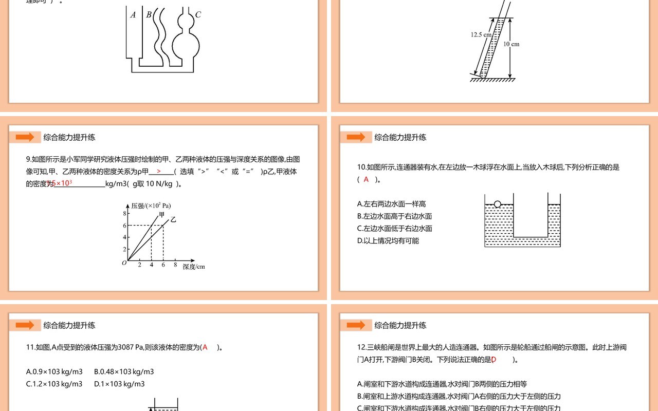 部编版八年级物理下册液体压强计算公式的应用和连通器课件PPT模板