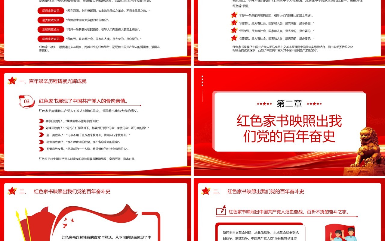 红色品悟红色家书赓续红色血脉党的百年奋斗史专题党课PPT模板