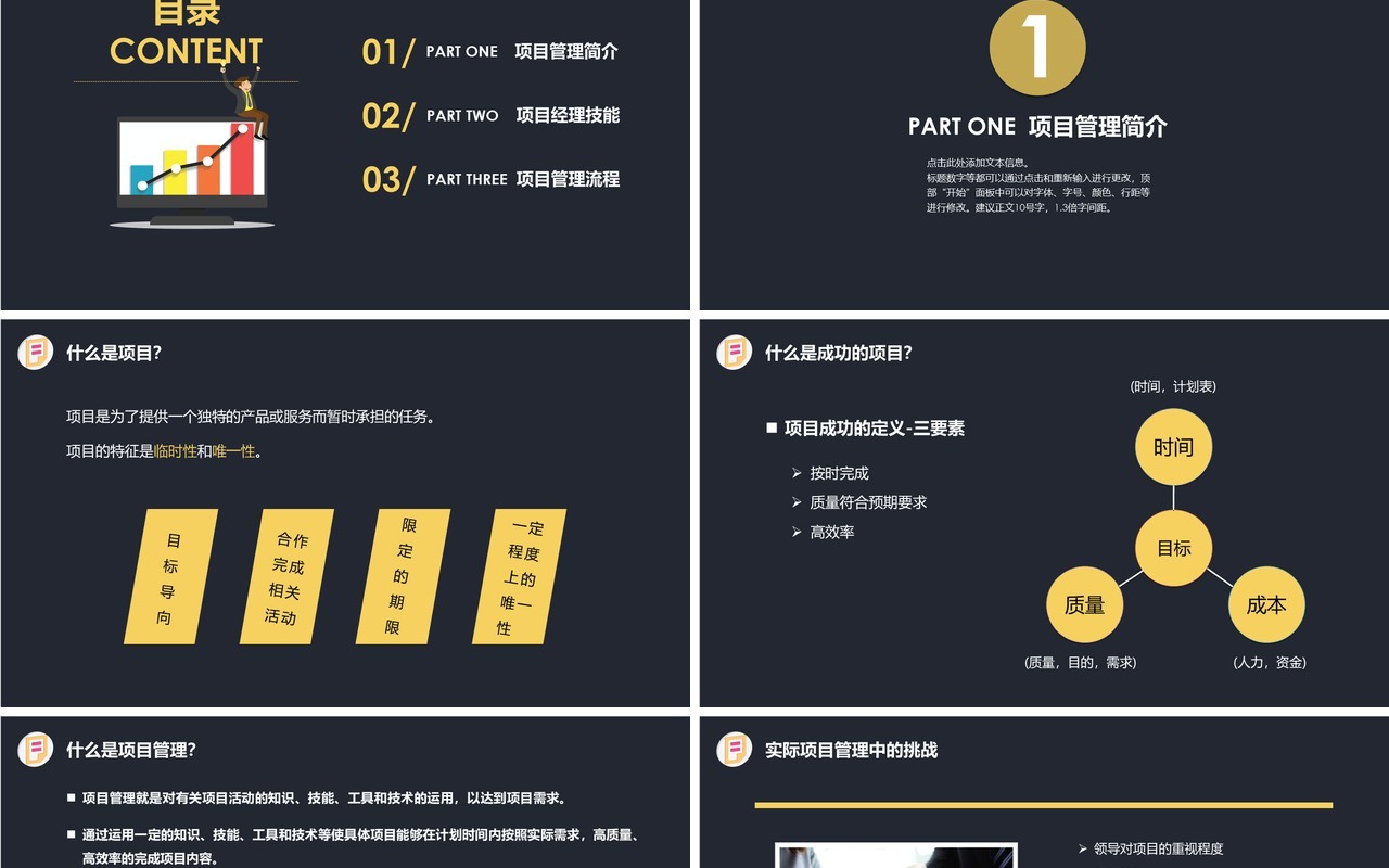 深色企业项目管理流程培训PPT模板