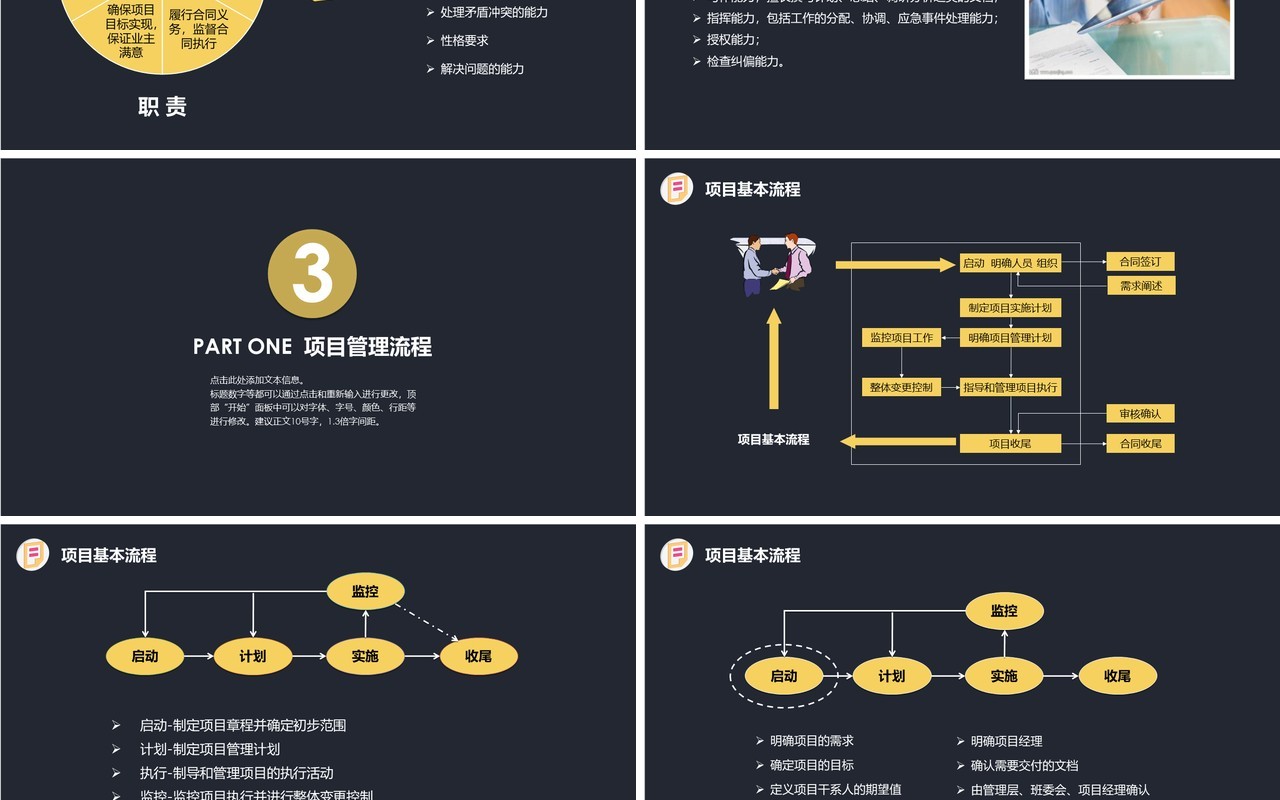 深色企业项目管理流程培训PPT模板