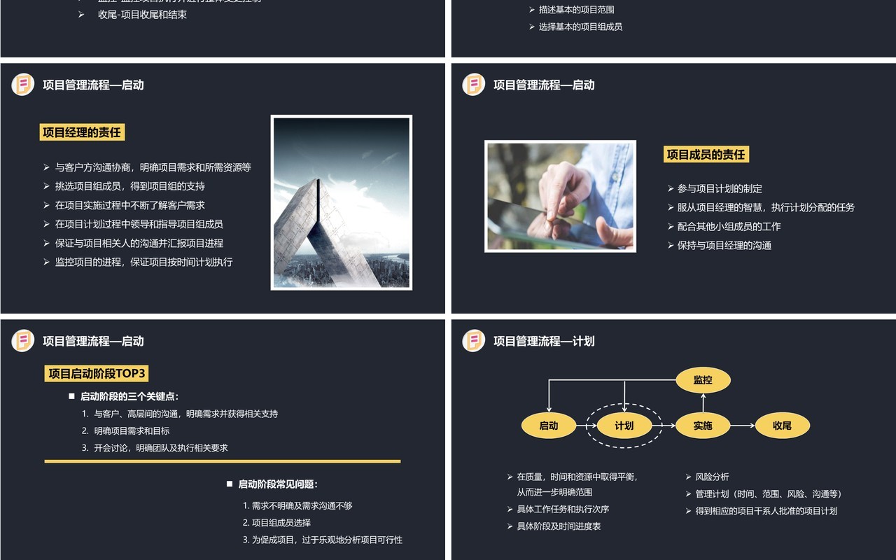 深色企业项目管理流程培训PPT模板