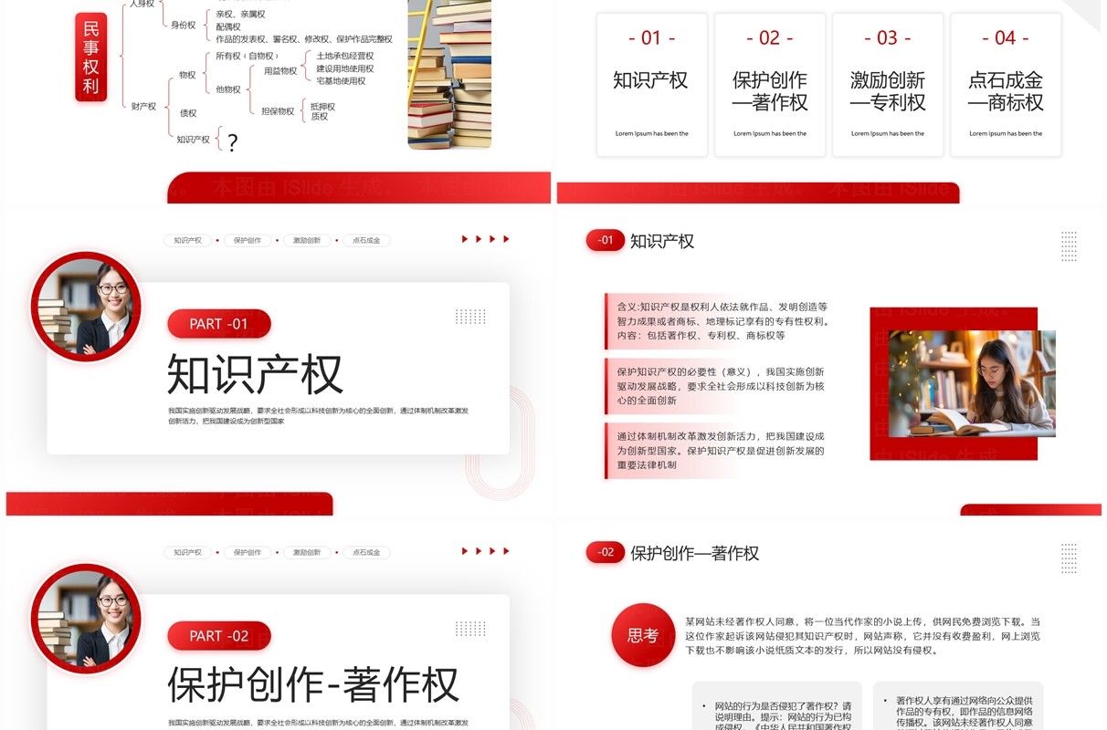 红色简约风尊重知识产权介绍PPT模板