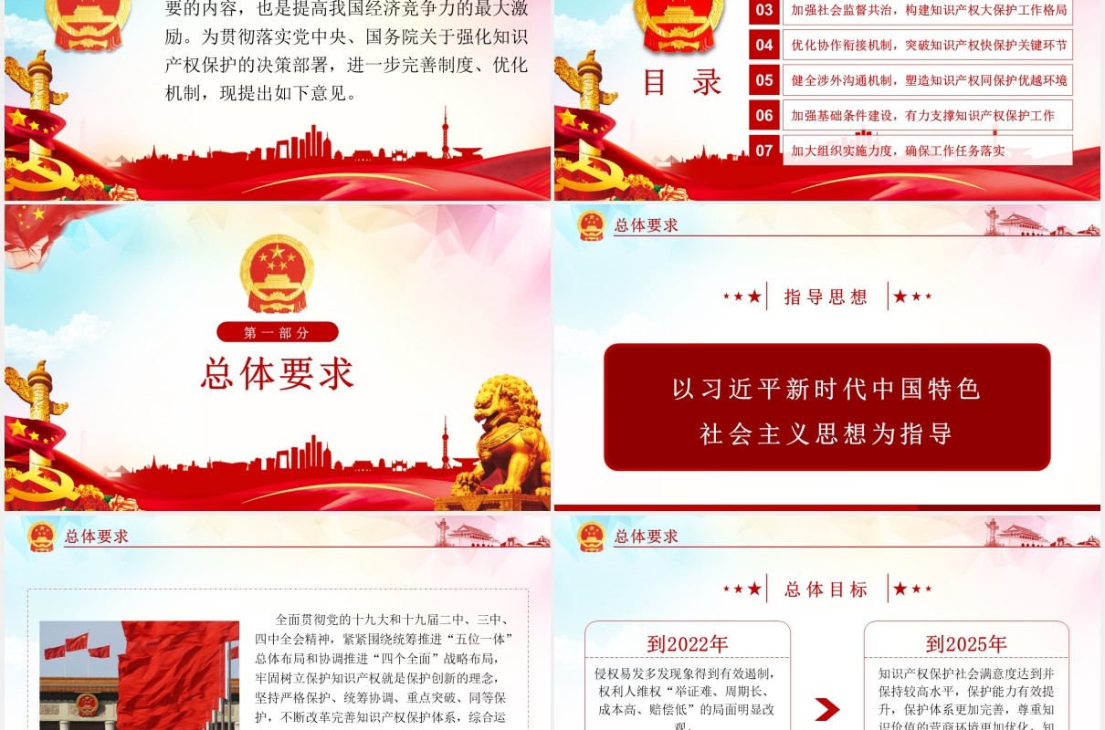 国务院关于强化知识产权保护的意见学习解读党课PPT模板