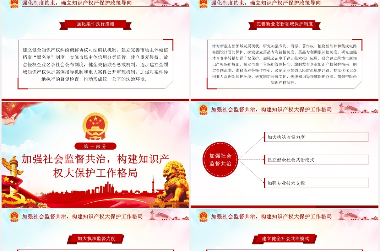 国务院关于强化知识产权保护的意见学习解读党课PPT模板