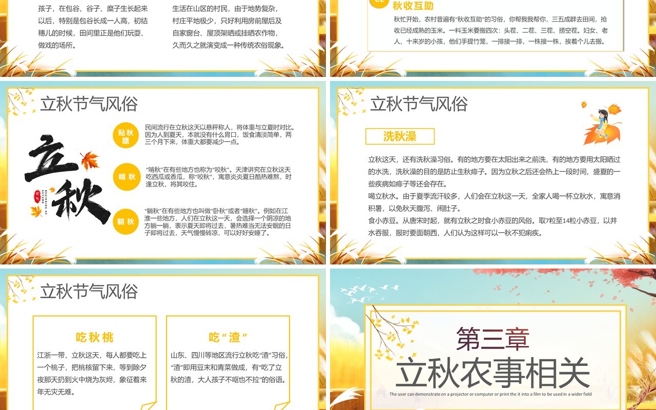 黄色卡通风一叶知秋立秋节气介绍PPT模板