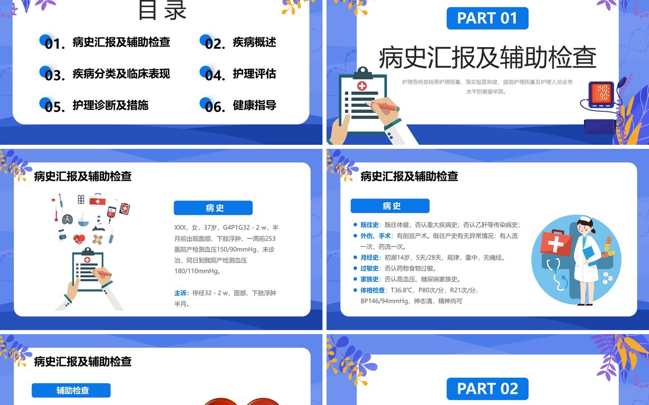 蓝色卡通妊娠期高血压护理查房PPT模板