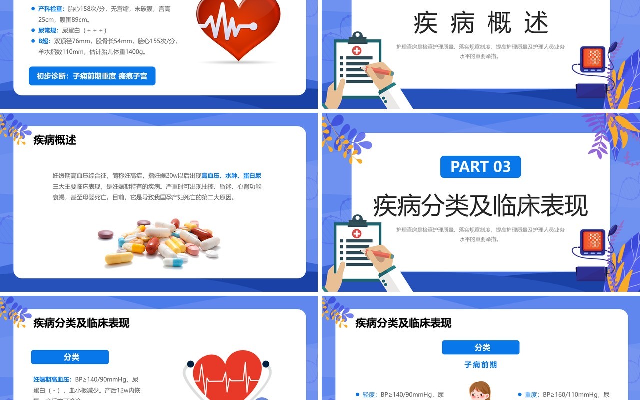 蓝色卡通妊娠期高血压护理查房PPT模板