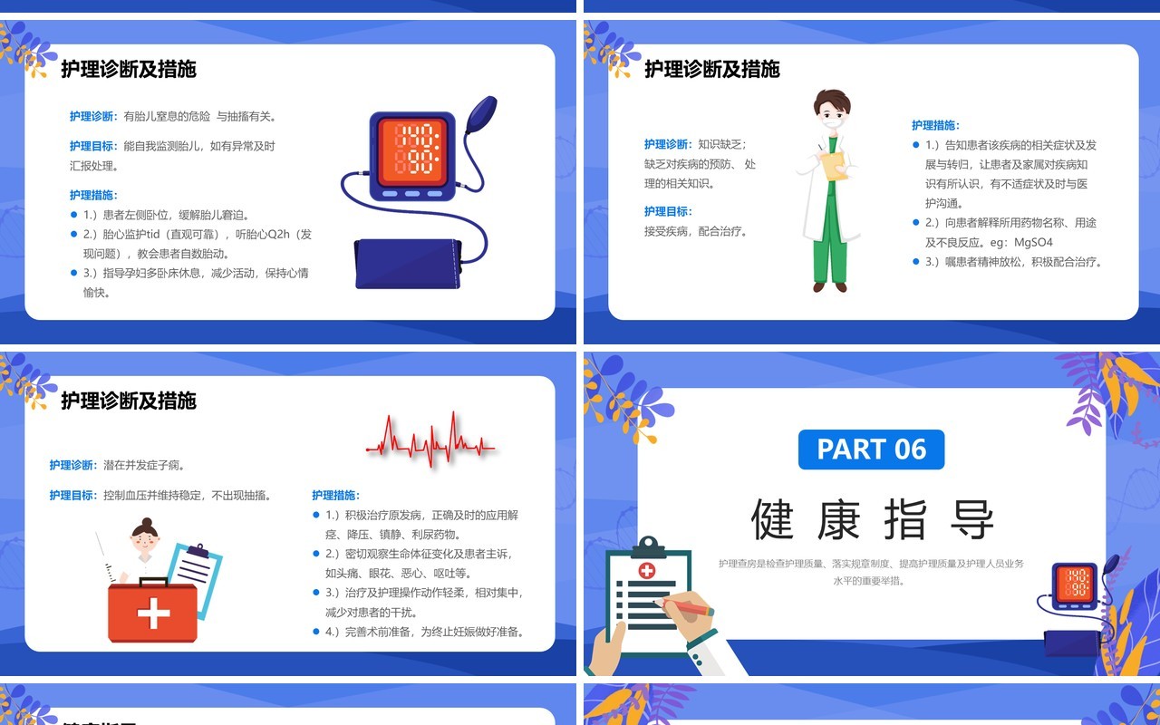 蓝色卡通妊娠期高血压护理查房PPT模板
