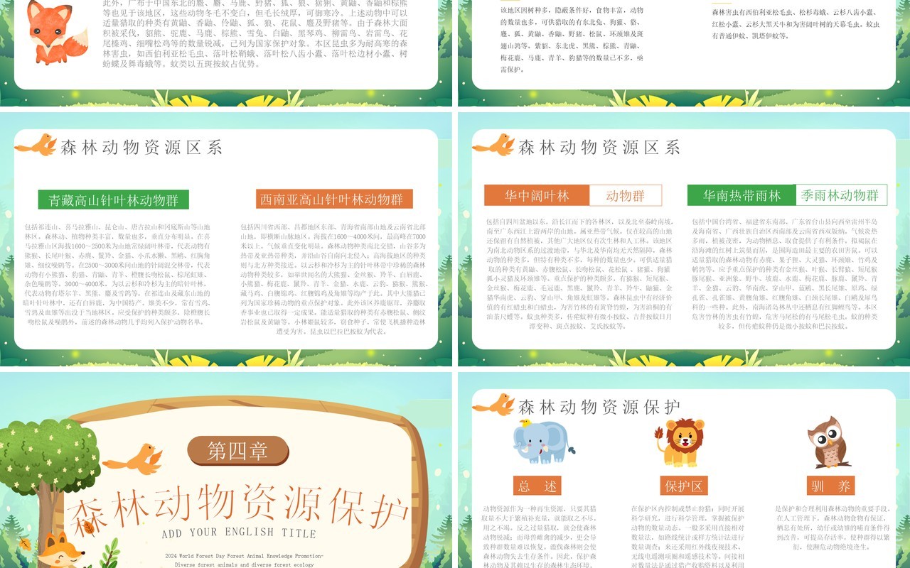 绿色卡通风世界森林日知识科普PPT模板