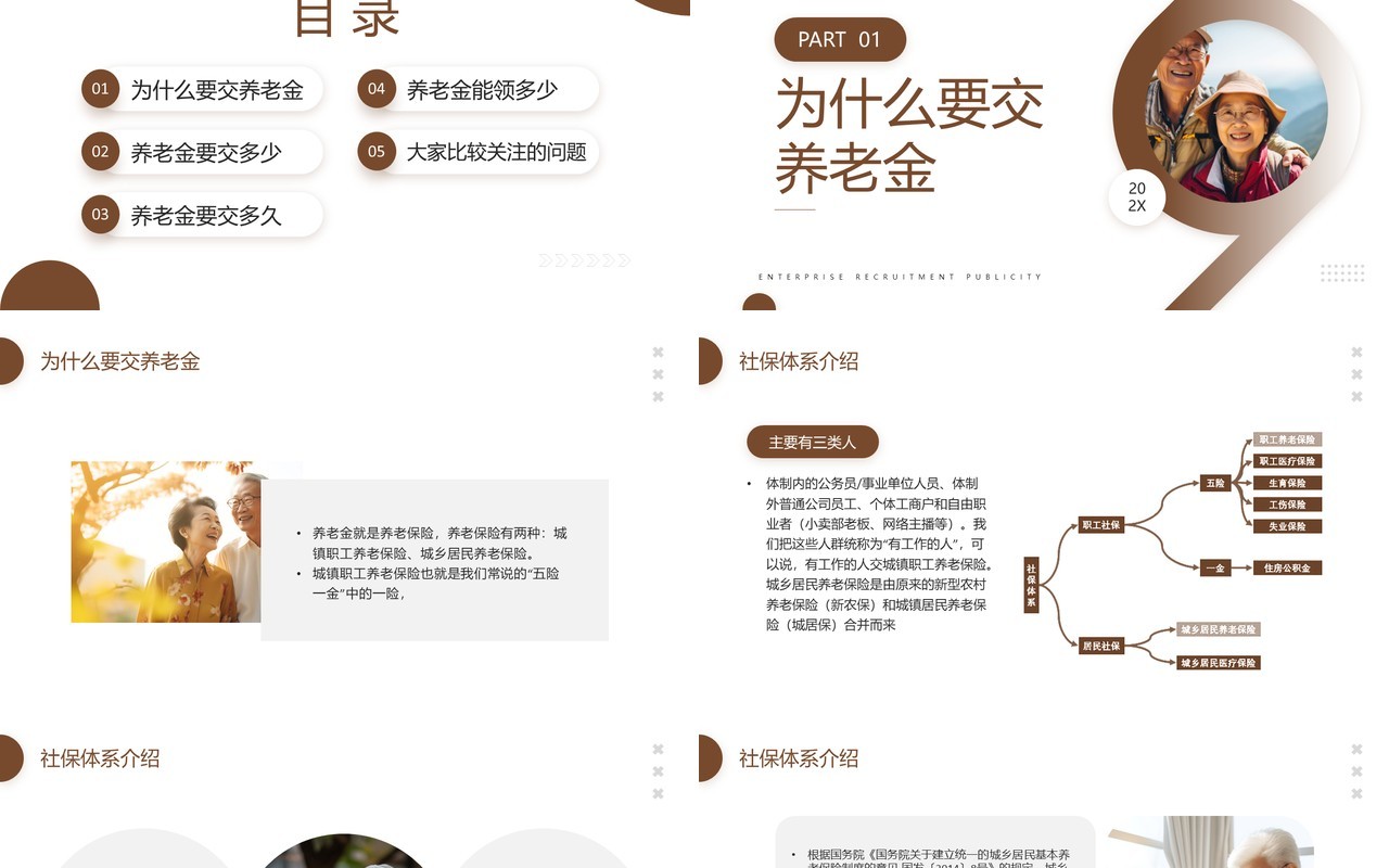 棕色简约风养老保险知识普及PPT模板