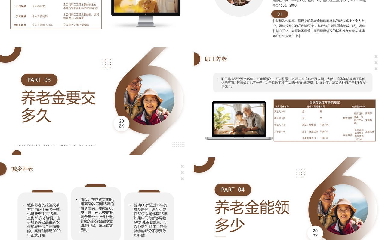 棕色简约风养老保险知识普及PPT模板
