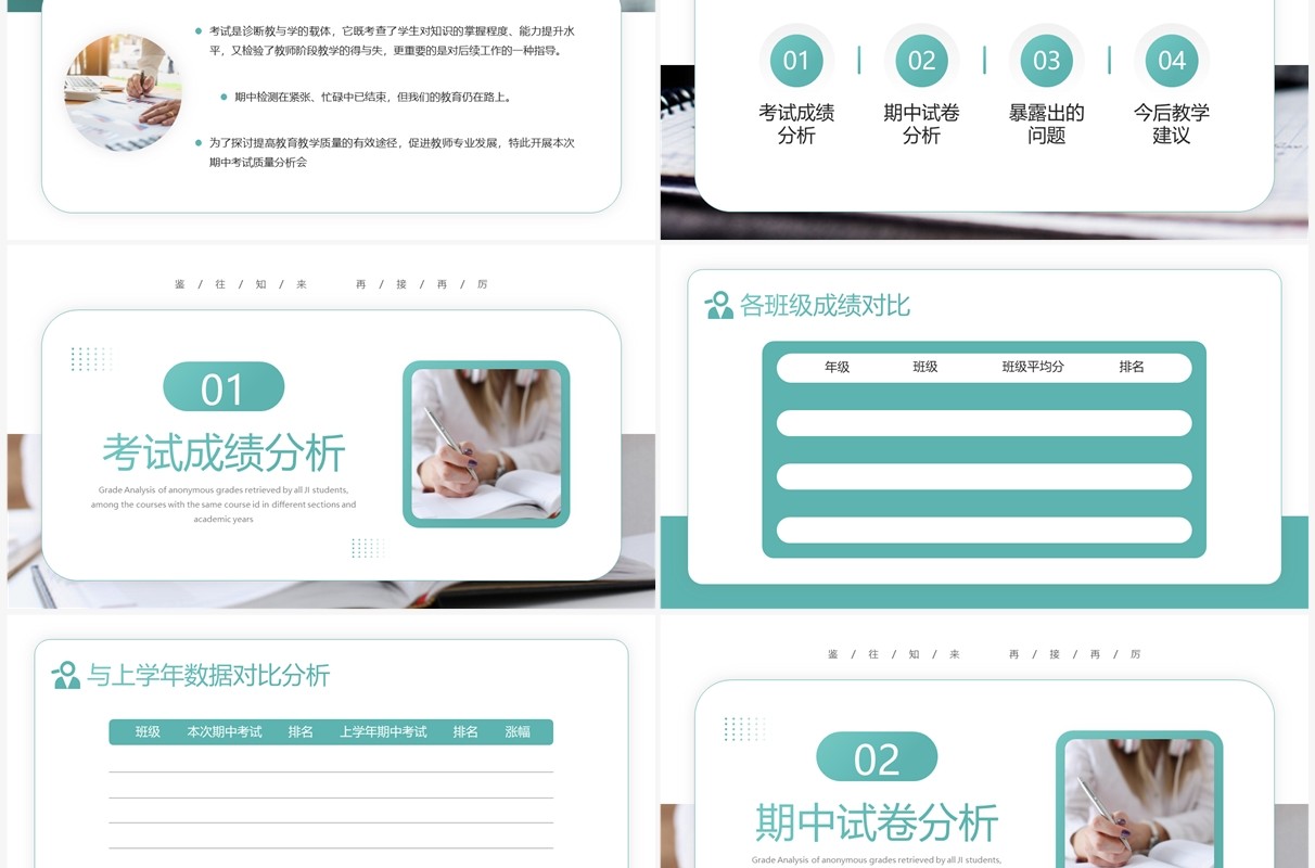 绿色期中考试成绩质量分析会PPT模板
