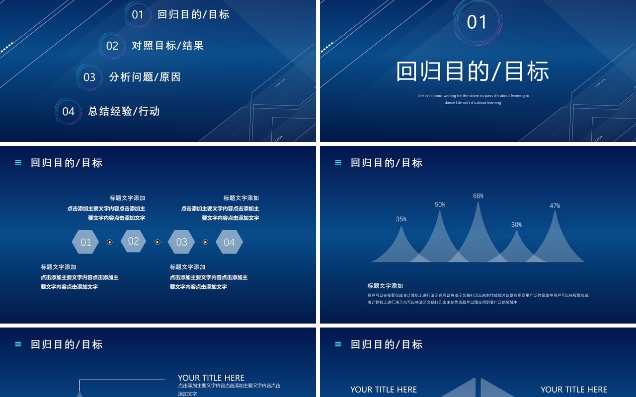 蓝色科技风工作复盘总结汇报PPT模板