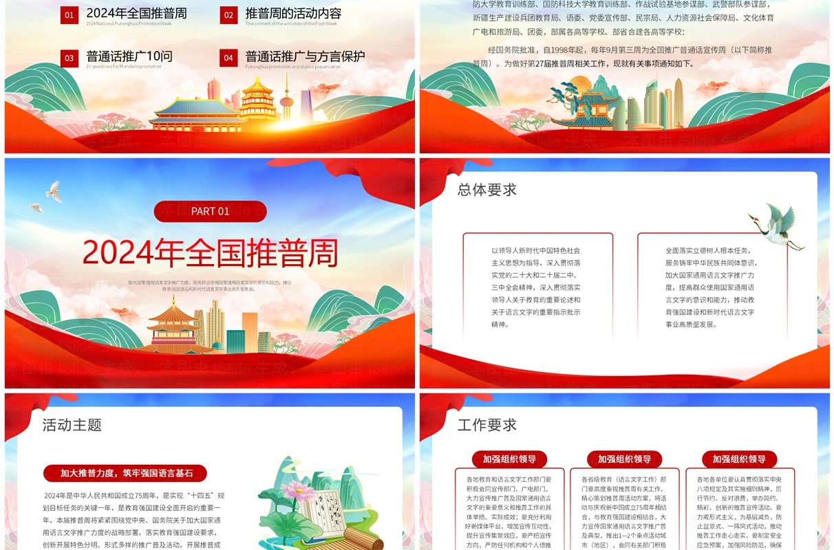 红色国潮风全国普通话推广宣传周PPT模板