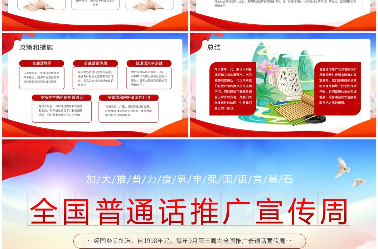 红色国潮风全国普通话推广宣传周PPT模板