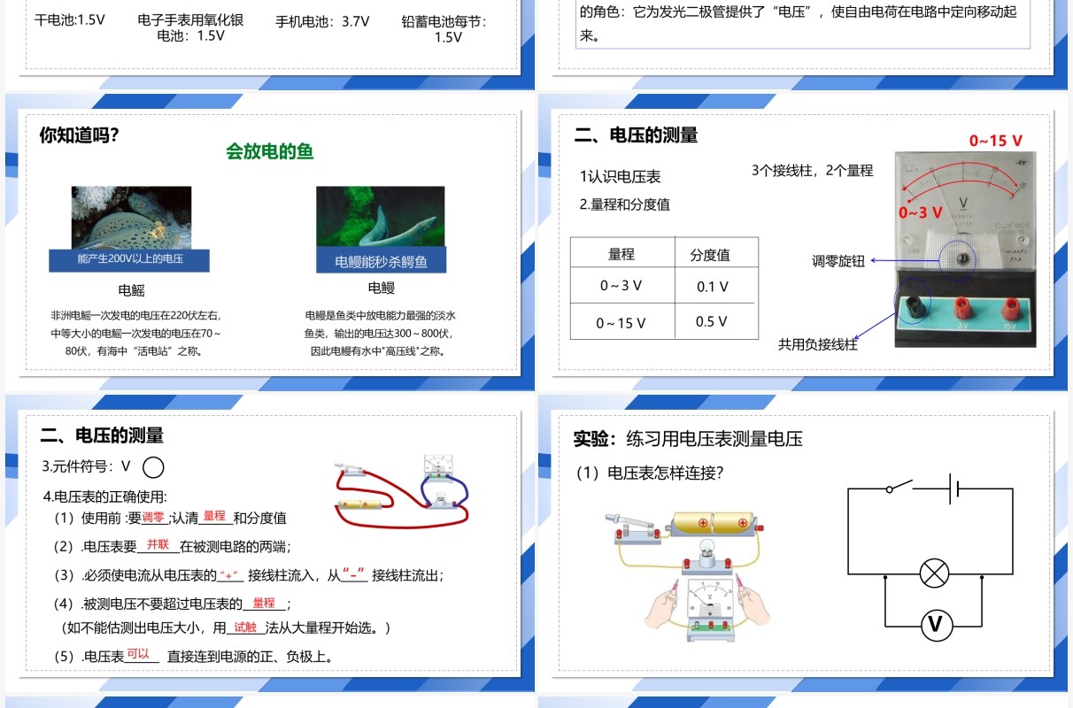 部编版九年级物理全册电压课件PPT模板