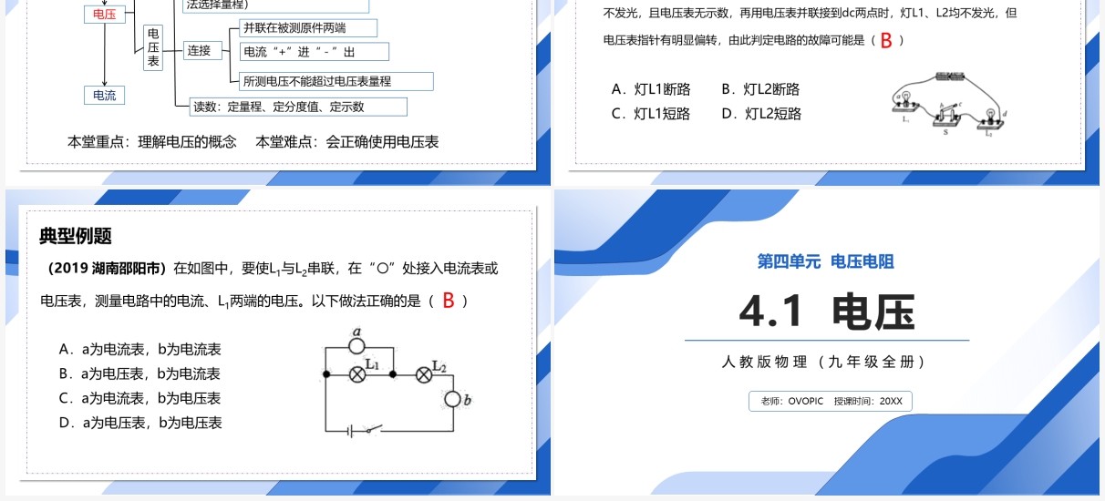 部编版九年级物理全册电压课件PPT模板