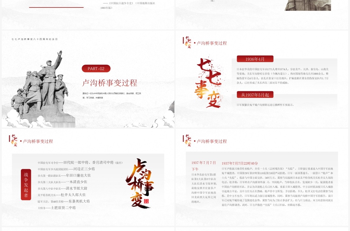 红色简约风七七事变教育宣传PPT模板