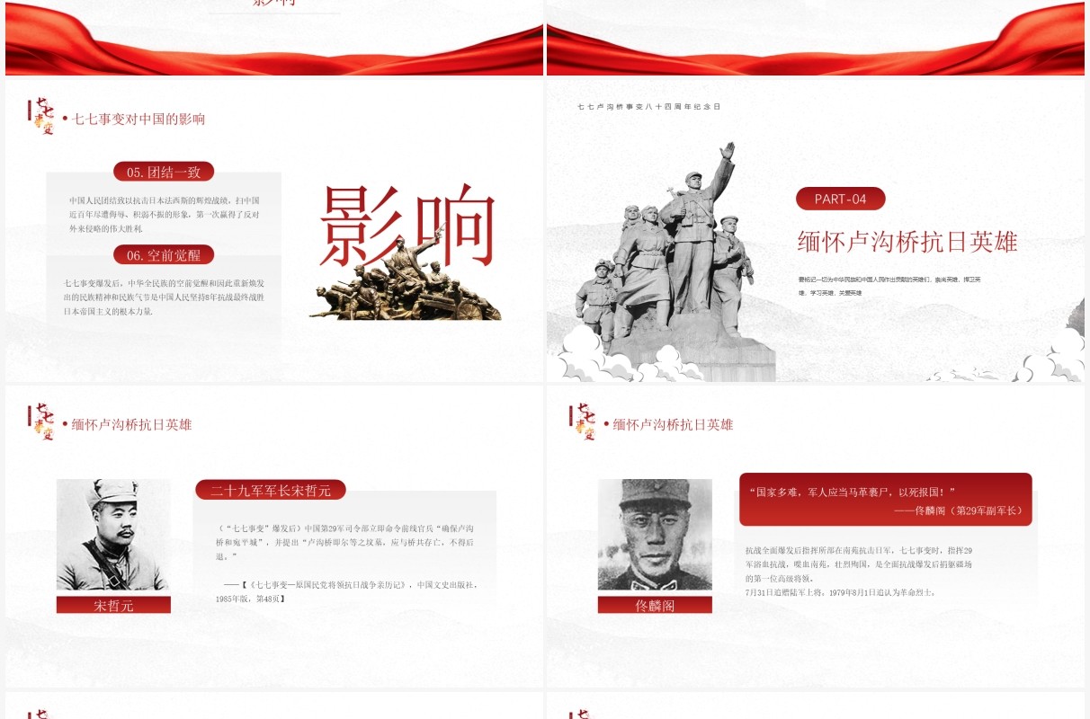 红色简约风七七事变教育宣传PPT模板