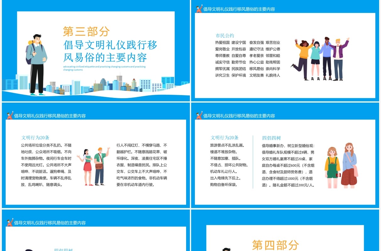 倡导文明礼仪践行移风易俗提高人民思想觉悟道德水准文明素养动态PPT模板