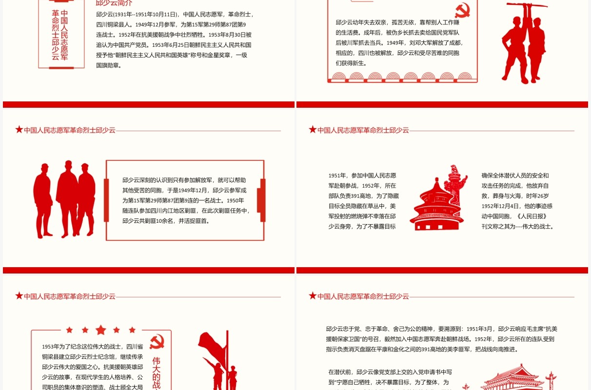 中国人民志愿军革命烈士火烧邱少云的故事动态PPT模板