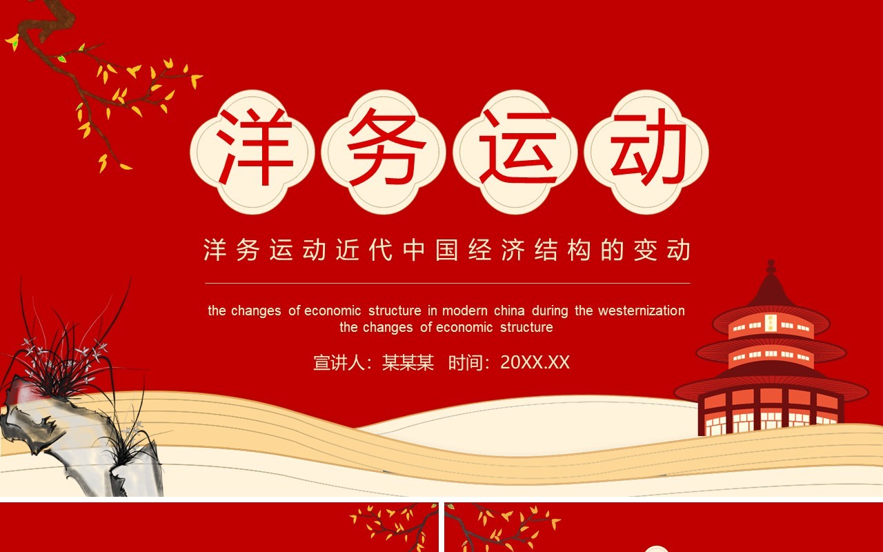 红色洋务运动近代中国经济结构的变动动态PPT模板