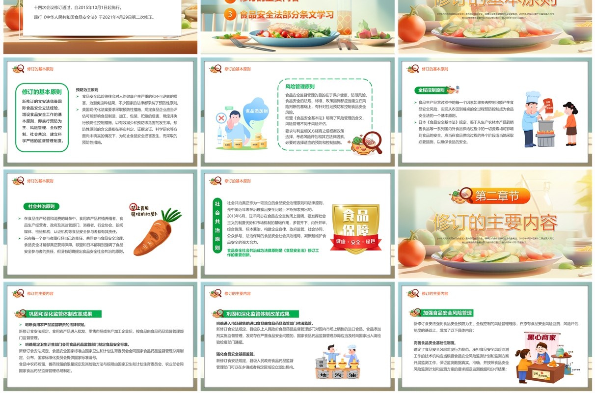 绿色插画风学习解读食品安全法PPT模板