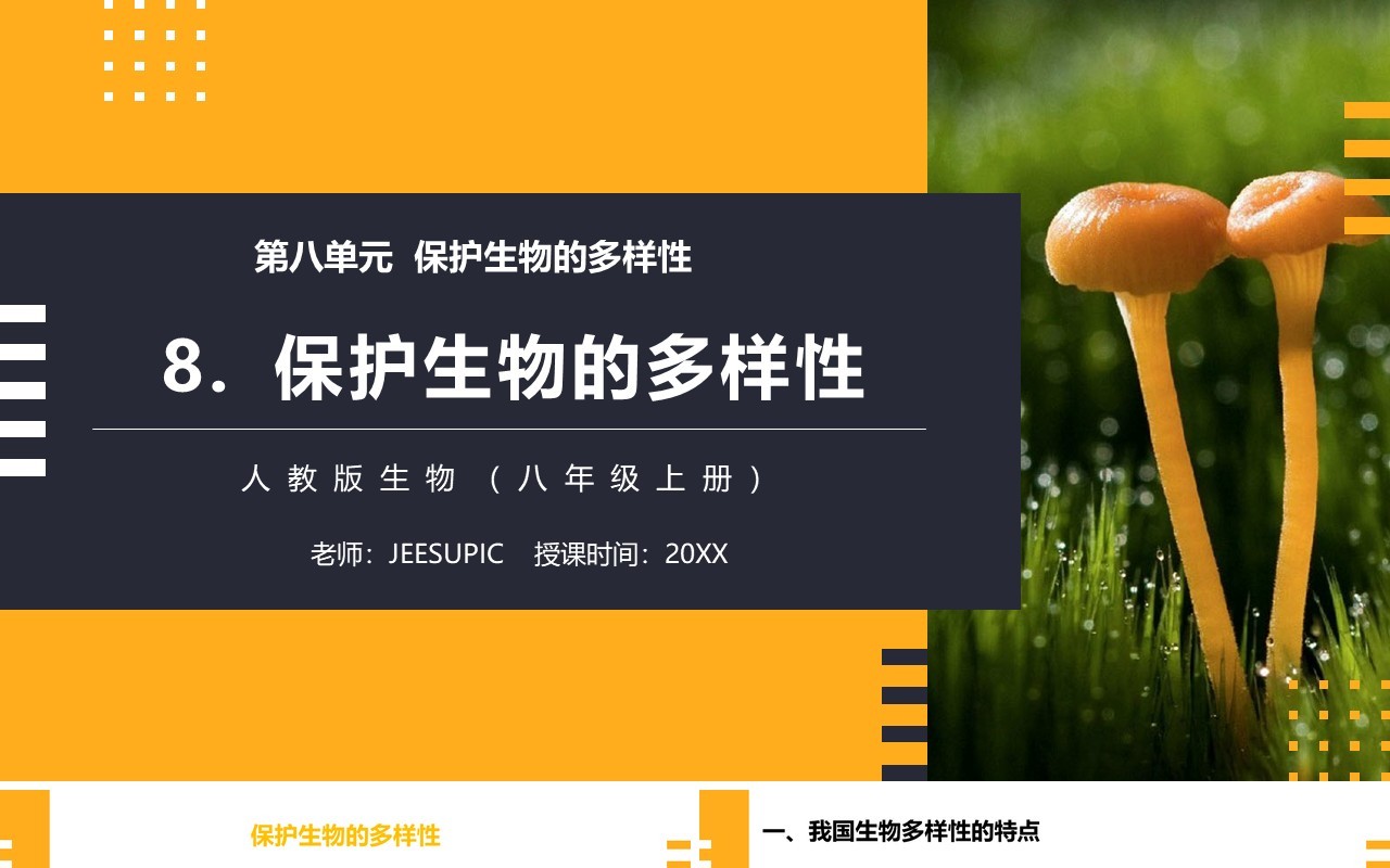 部编版八年级生物上册保护生物的多样性PPT模板