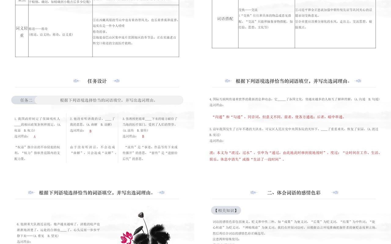 部编版高中语文必修一词义的辨析和词语使用课件PPT模板