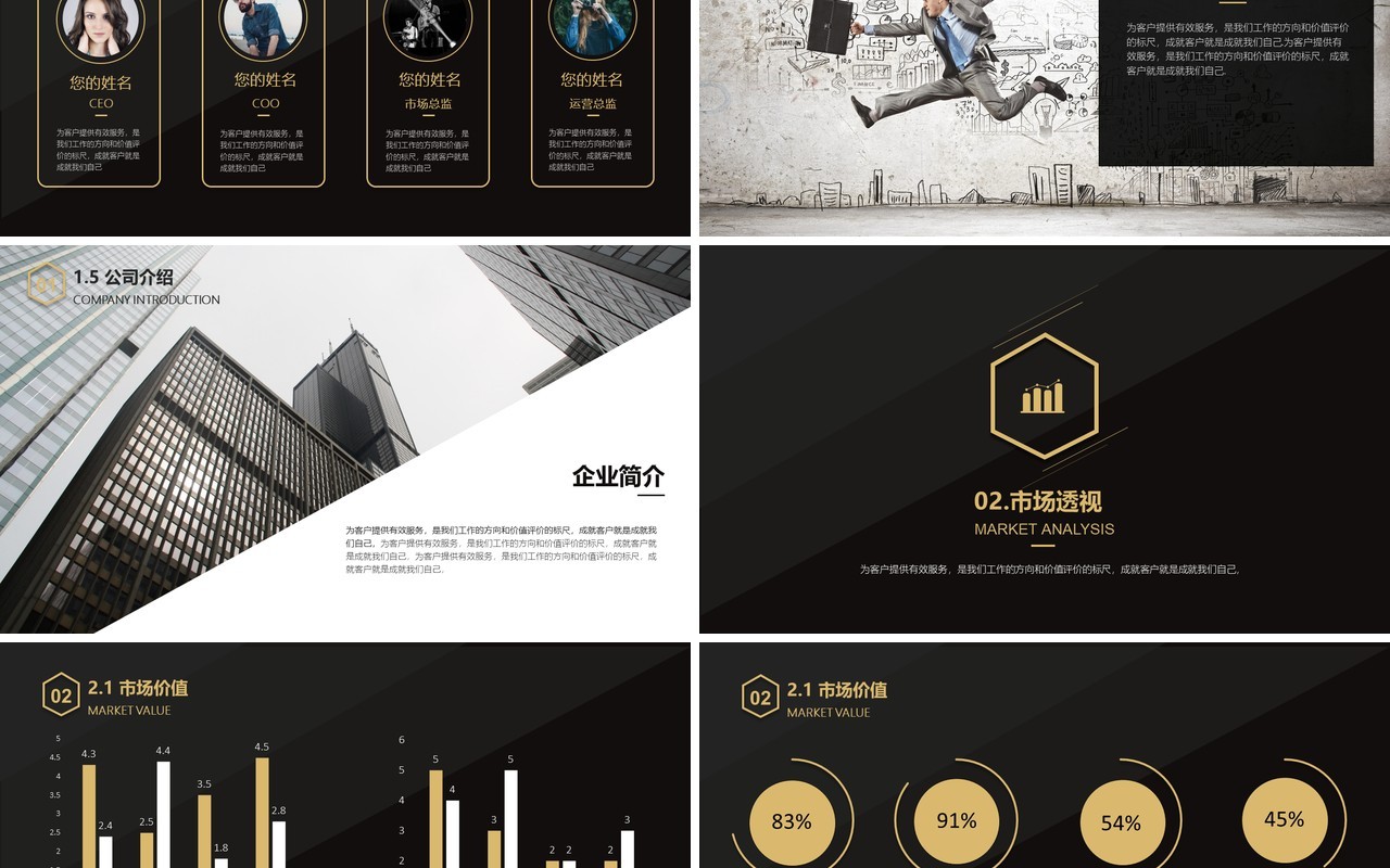 黑金色高端通用商业计划书PPT模板