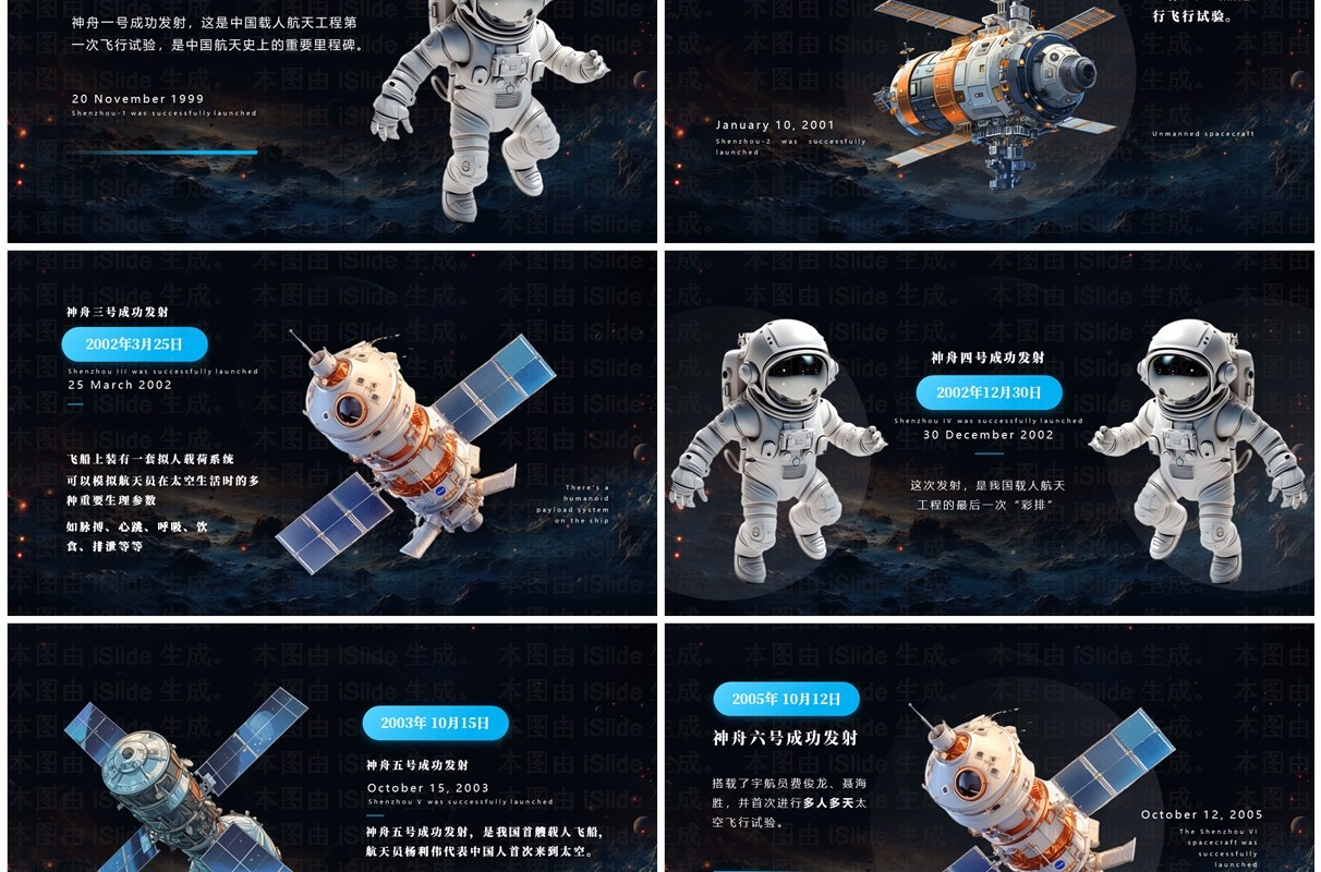蓝色简约创意风中国航天发展史PPT模板