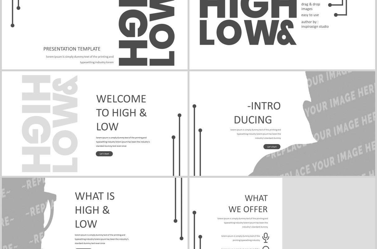 高端简约公司简介项目产品介绍PPT模板版式设计High&Low Powerpoint Template