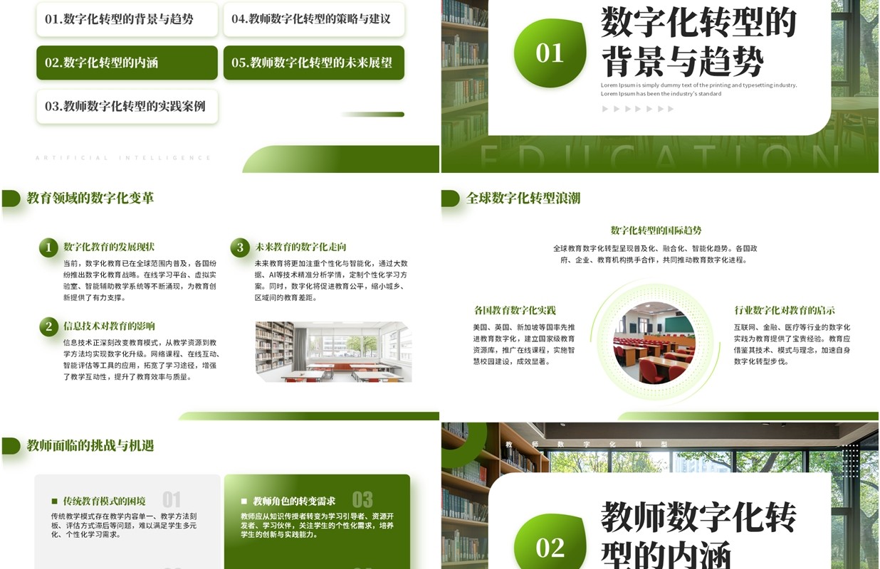 绿色简约风教师数字化转型理解与感悟PPT模板