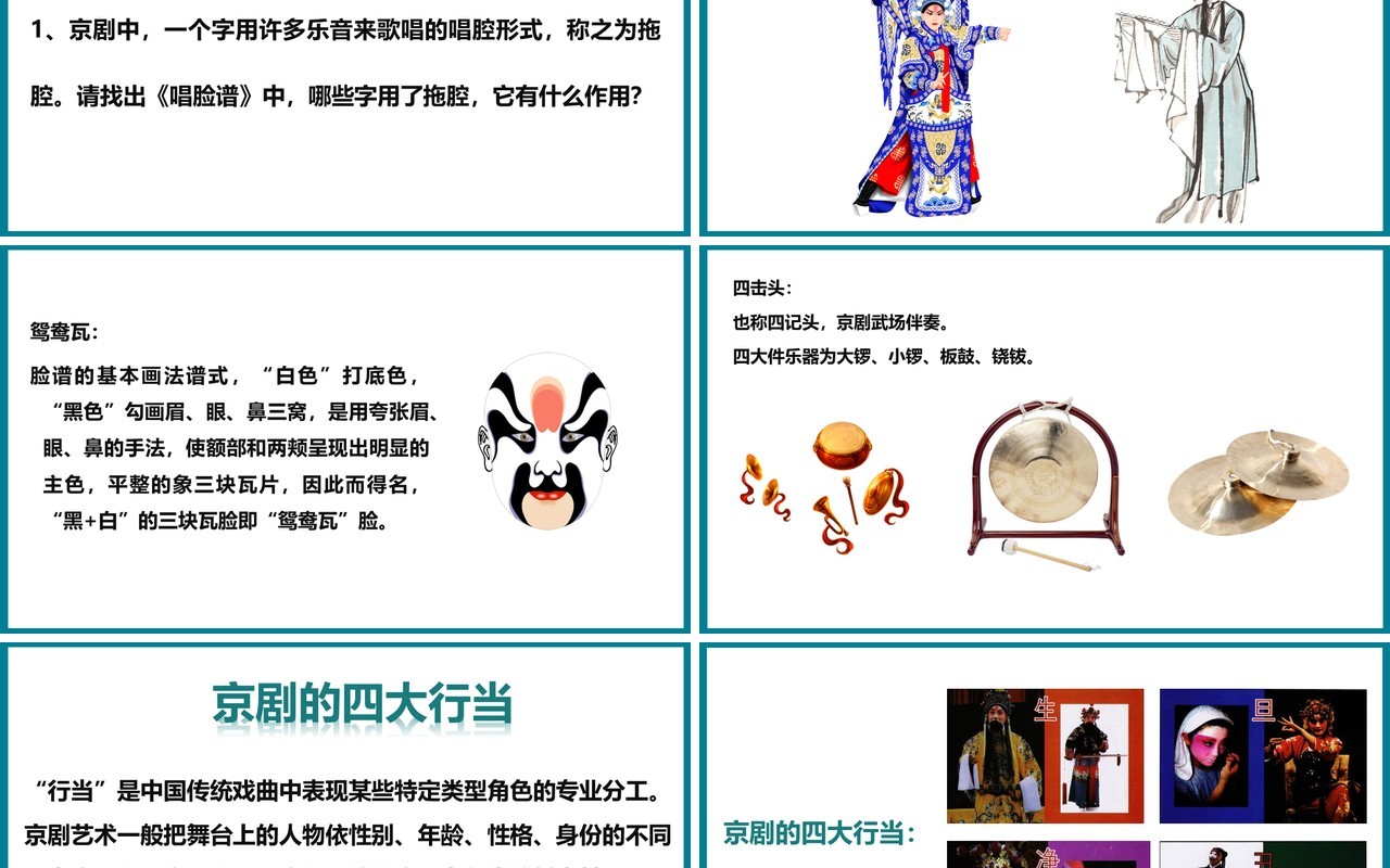 绿色简约梨园文化京剧唱脸谱教学课件PPT模板