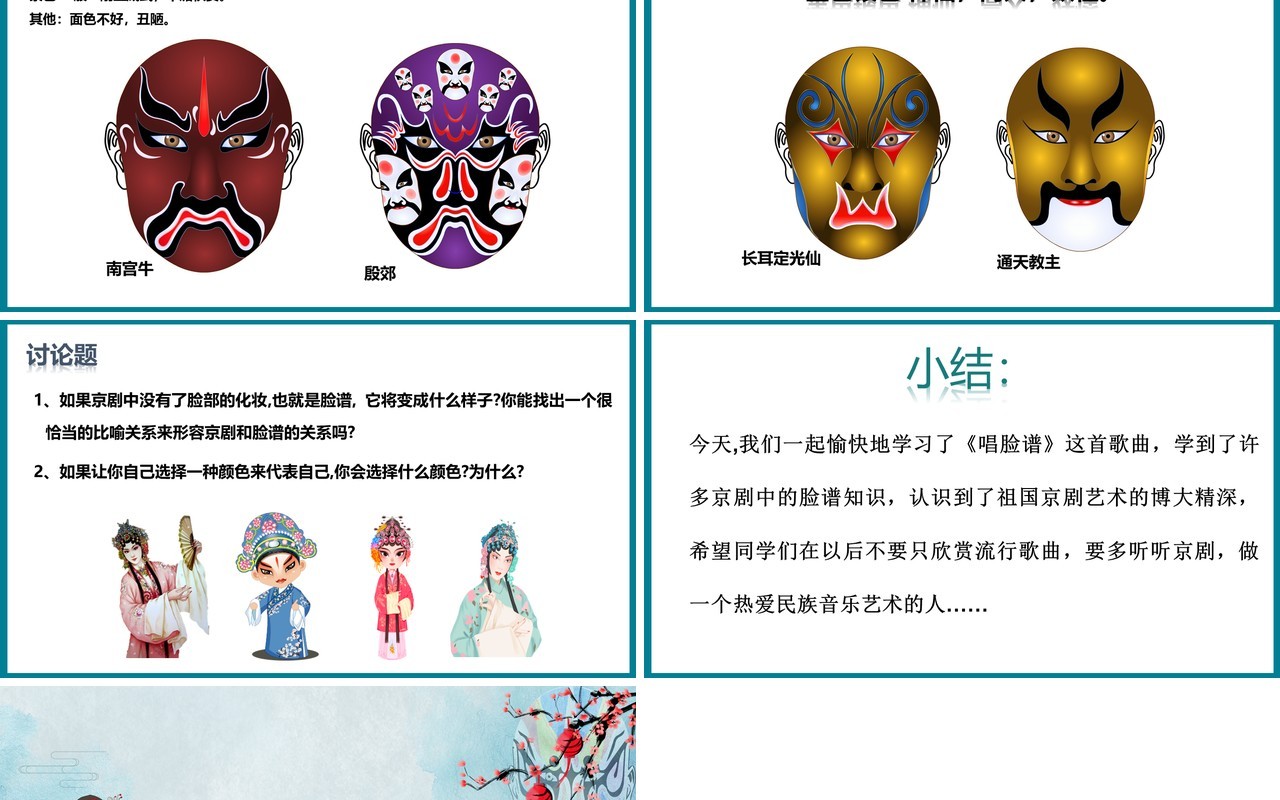 绿色简约梨园文化京剧唱脸谱教学课件PPT模板