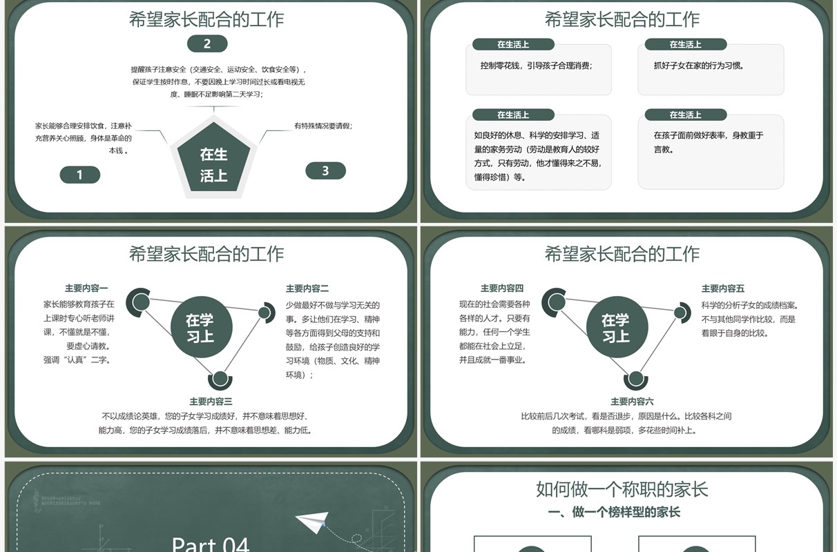 绿色黑板风期中考试成绩分析家长会PPT模板