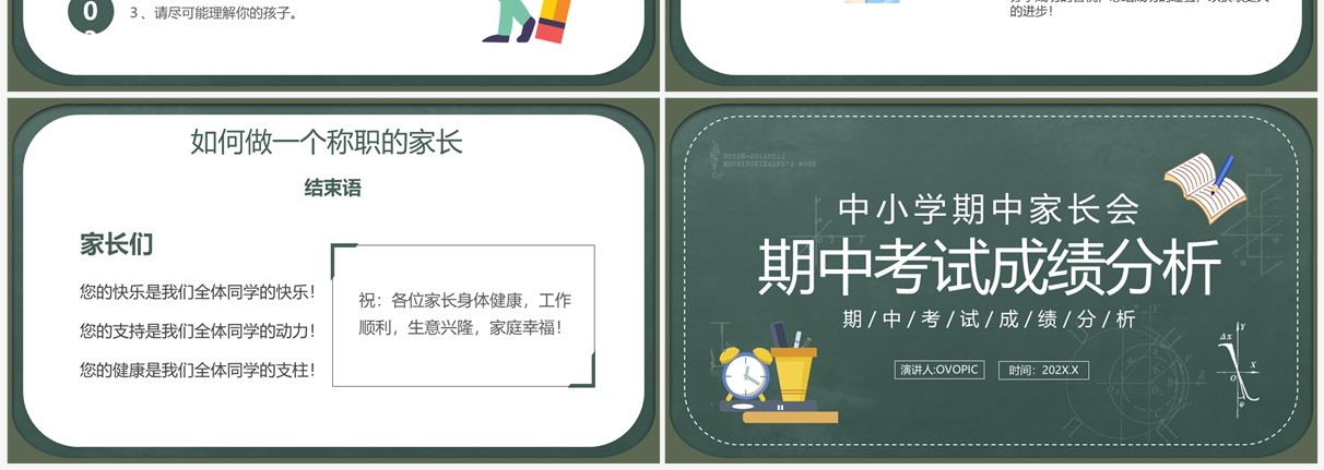 绿色黑板风期中考试成绩分析家长会PPT模板