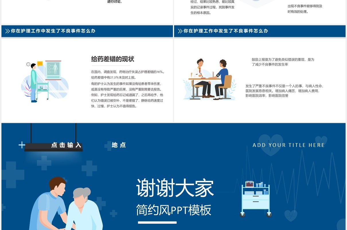 蓝色简约风医院医疗护理不良事件分析PPT模板